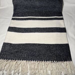 Roca Home - Throw Blanket Cotton Blend Blue Ivory Stripe Made In Portugal